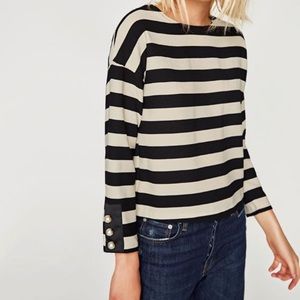 Zara Striped Top with Faux Pearl Sleeves